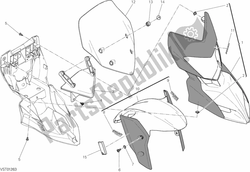 All parts for the Cowling of the Ducati Hypermotard Hyperstrada 939 Thailand 2017